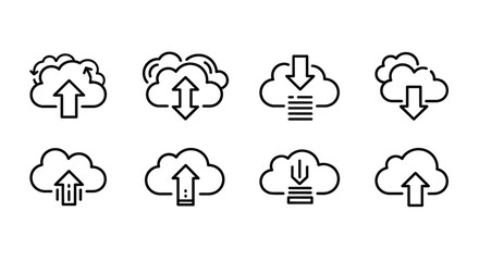Fototapeta premium Cloud icons with various upload and download symbols