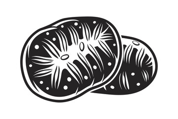 Two simple potatoes display their skin marks through line art simplicity