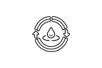 Water drop with arrows creating a circular flow on transparent background symbolizes purification