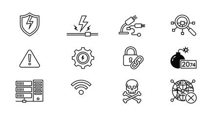 Cybersecurity icons representing various threats and protections