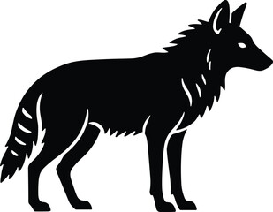 Wolf silhouette standing alert, strength and independence concept, wild nature symbol, instinct and freedom, animal power, wilderness spirit, black and white illustration