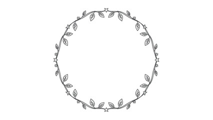 Obraz premium Hand-drawn circular floral frame with leaves and stars, decorative border, vector illustration