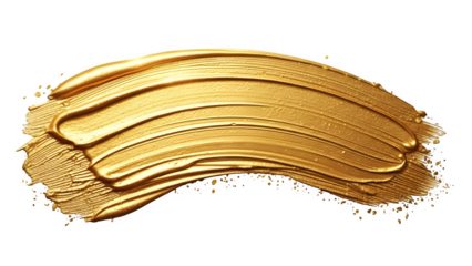 Golden paint brush stroke abstract texture swatch isolated on transparent background
