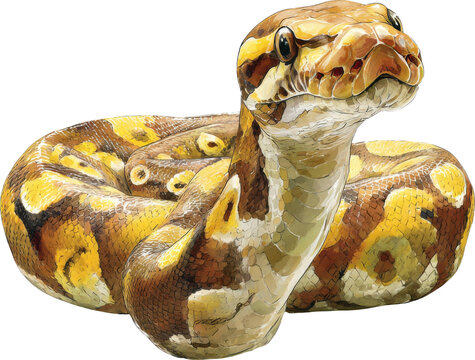 Beautiful snake with vibrant scales and intricate patterns isolated on transparent background