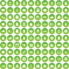 100 supermarket icons set green circle