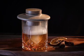Aromatic smoke added to the top of an Old Fashioned Cocktail