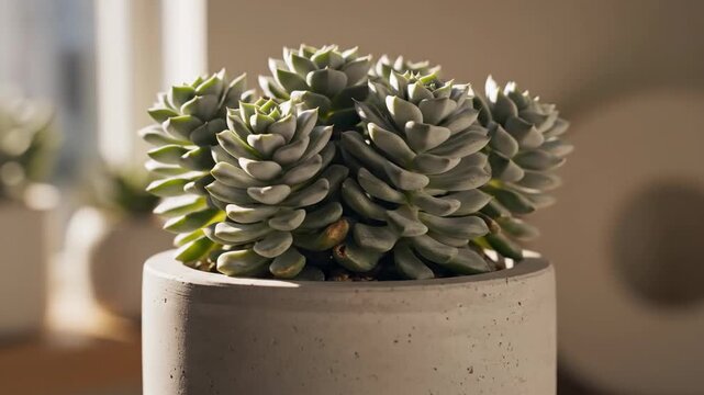 Close Up of a Potted Succulent Plant Indoors.