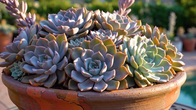 Vibrant potted succulents in a terracotta planter.