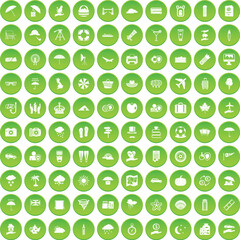 100 TV icons set green circle