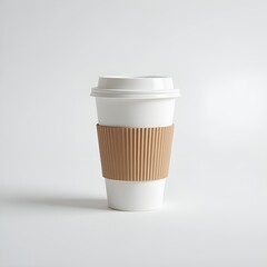 Kraft Brown Coffee Cup with Sleeve and Black Lid 3D Render.
