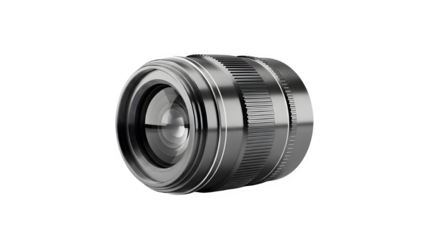 Black camera lens for dslr or mirrorless photography, isolated on transparent background