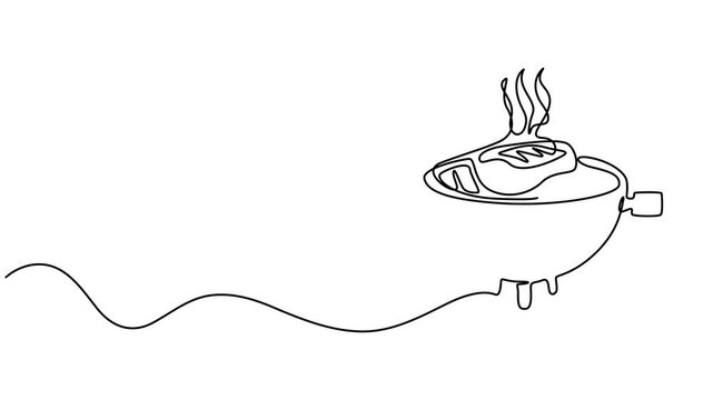 Continuous one line drawing of a BBQ grill. Vector illustration of charcoal barbecue kettle isolated on white background. Minimalist picnic cooking concept, barbecue grill or kettle grill animation.