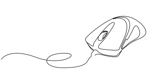 continuous line animation of computer mouse. Cursor tool for digital display, Computer optical mouse tool one line art animation,hand drawn input office device,idea laptop internet work drawing