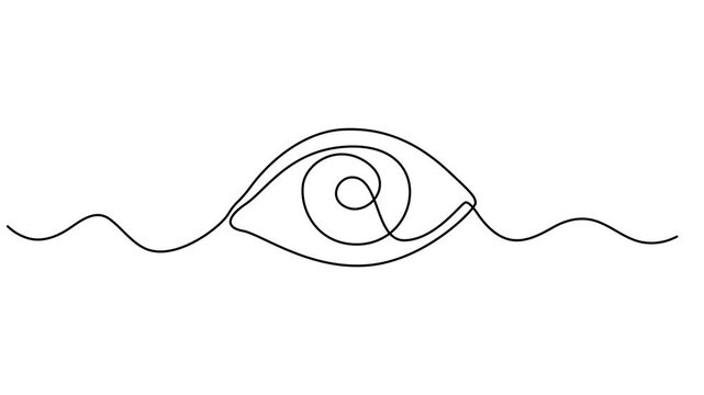 Video. Continuous one line drawing of human eye animation. Full length single line art 4k animation, Self drawing line animation Human Eye continuous line drawn concept video, Self drawing line