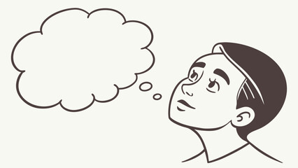 Thoughtful man with a speech bubble expressing ideas and inspiration