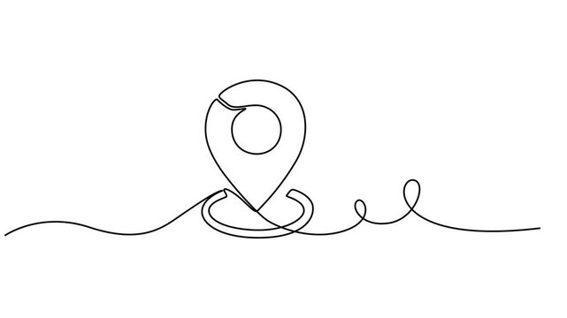 Animation of a single line drawing of a location pin. Minimal continuous one line art location icon drawing animation, Animation of a single line drawing of a location pin with color. Continuous