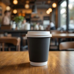 Kraft Brown Coffee Cup with Sleeve and Black Lid 3D Render.
