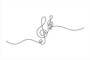 Continuous line drawing of musical symbols and melody