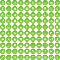 100 archeology icons set green circle
