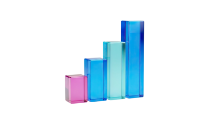 3D Crystal Bars Chart Graphic on transparent background