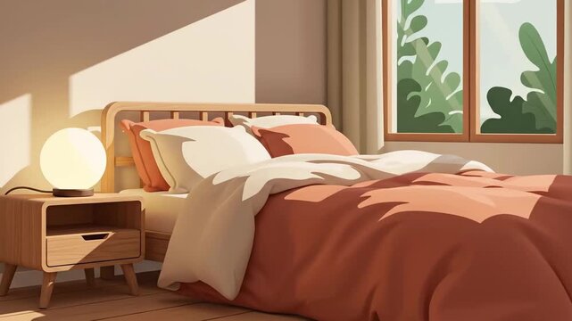 Cozy Bedroom with Warm Sunlight and Modern Decor