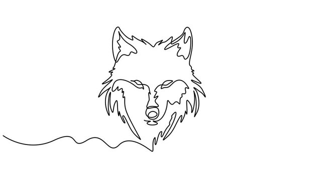 Self drawing simple animation of single continuous one line drawing of fox head. Animated black lines drawing by hand, Animated self drawing of   One line drawing of wolf head in profile. Wolves