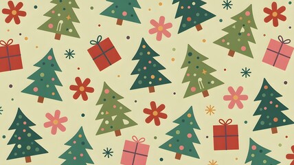 Charming festive christmas tree and gift pattern creating a delightful holiday design