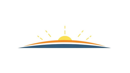 Rising Sun Logo Icon with Yellow Rays Over Horizon Line Isolated on White
