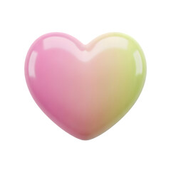 Glossy Pink and Green Gradient Heart Symbol on White Background.