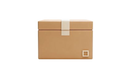 3D Simple cardboard box with tape and square detail on transparent background