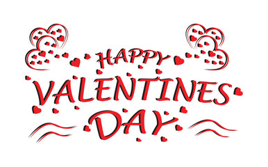 Happy Valentine&rsquo;s Day decorative text with red heart elements, transparent background