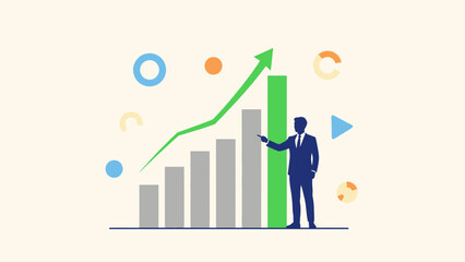 Fototapeta premium Businessman Standing Next to Growing Bar Graph.