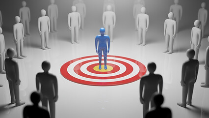 Strategic leadership and focus: highlighted center figure among a target audience

