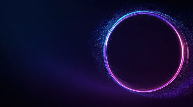 Abstract glowing ring with blue and pink particles on dark background. - Powered by Adobe