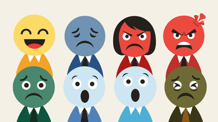 Emotional Business People with Different Facial Expressions.