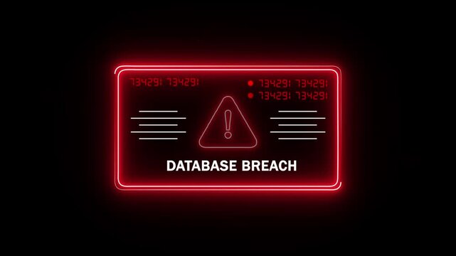  database breach Alert. Warning security breach computer hacking warning message hacked Warning symbol on the screen privacy protection data hacking malware virus Danger sign.4k video
