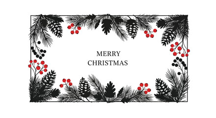 Festive christmas border with pine branches berries and a holiday greeting © RaufinIslam
