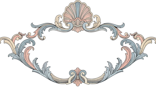 Ornate Rococo Frame with Pastel Shell and Foliage Motifs