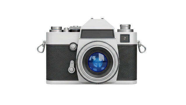 3D Retro SLR Camera with Lens on transparent background