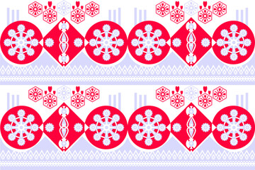 Vector illustration of a red holiday pattern featuring Easter eggs, Christmas ornaments for a winter celebration greeting card or seasonal wallpaper design.Ethnic pattern,Native American tribal fabric