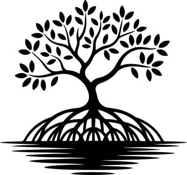 Mangrove Tree with Exposed Roots silhouette vector illustration