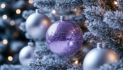 New Year's card with Christmas balls on the tree.