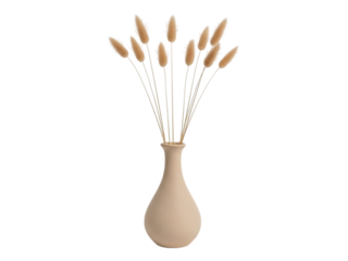 Beige vase, with cattails, cutout, PNG isolated on transparent background