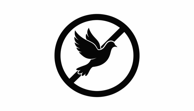 A symbolic representation of peace denial with a dove in a prohibition sign.