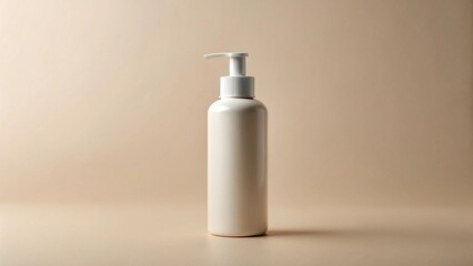 White mockup skincare bottle, smooth plastic texture, neutral background, professional branding visualization.