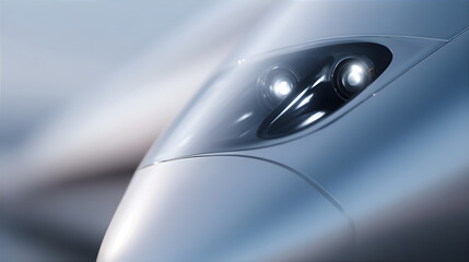 Close up of an eVTOL aircraft headlight. Future of urban air mobility with electric vertical takeoff and landing vehicles for aerial taxi service.