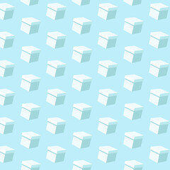 Seamless Isometric Cube Pattern in Light Blue Winter Colors