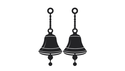Two decorative bells hanging from a chain, isolated on white background.