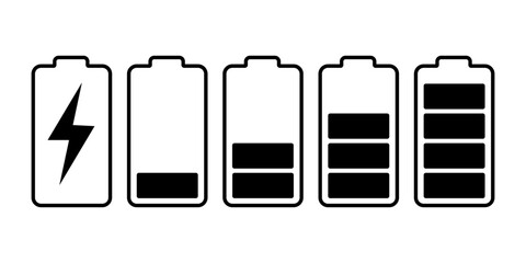 Four battery icons displaying varying levels of charge from full to empty © BasharCreates