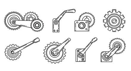 Various mechanical gears and crankshafts